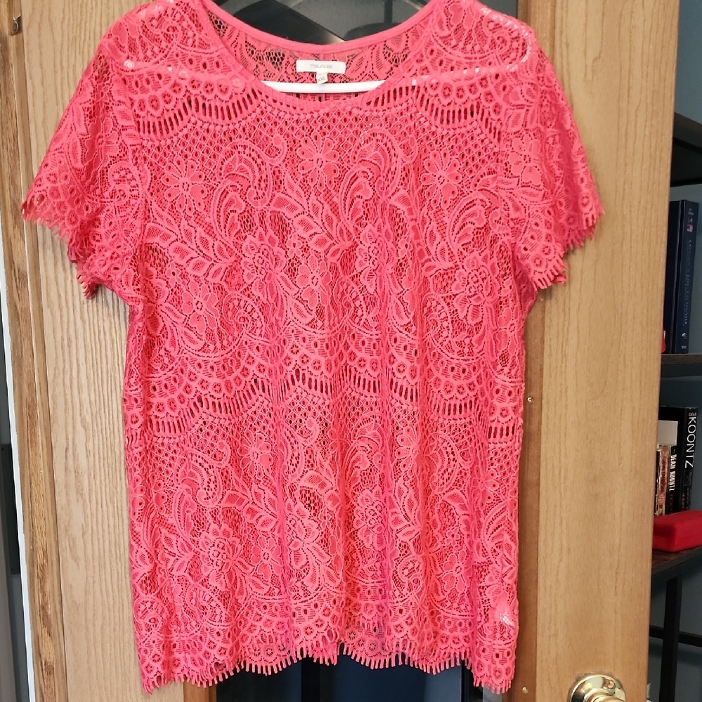 Maurices Vibrant Coral Lace Blouse